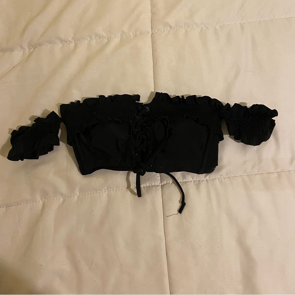 Xhilaration Black Lace-Up Bikini Top
